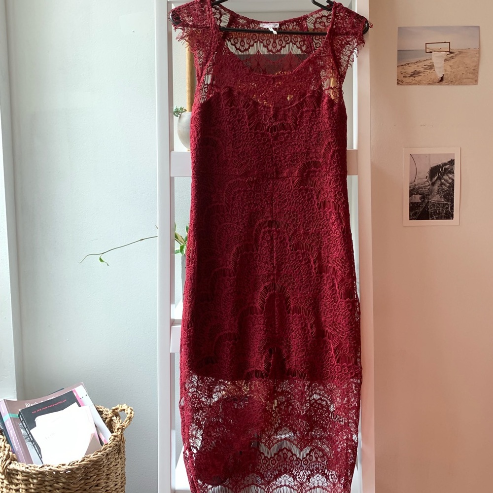 Beautiful Free People deep mauve / red lace dress